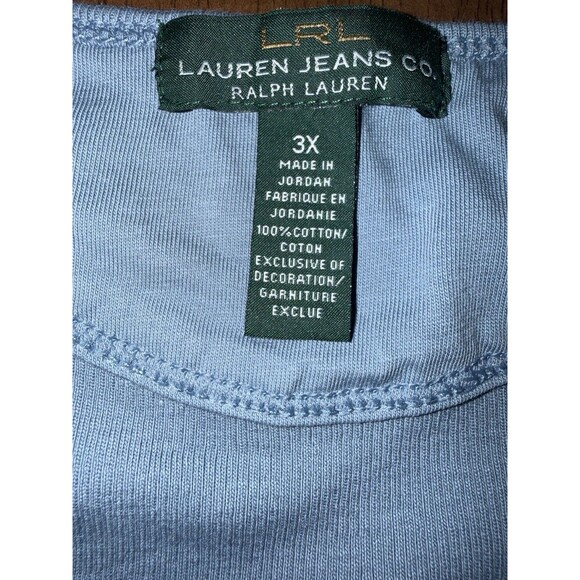 Ralph Lauren LRL 3X Blue Ribbed Cotton Tee Americana Flag Embroidered Top Plus - Picture 4 of 9